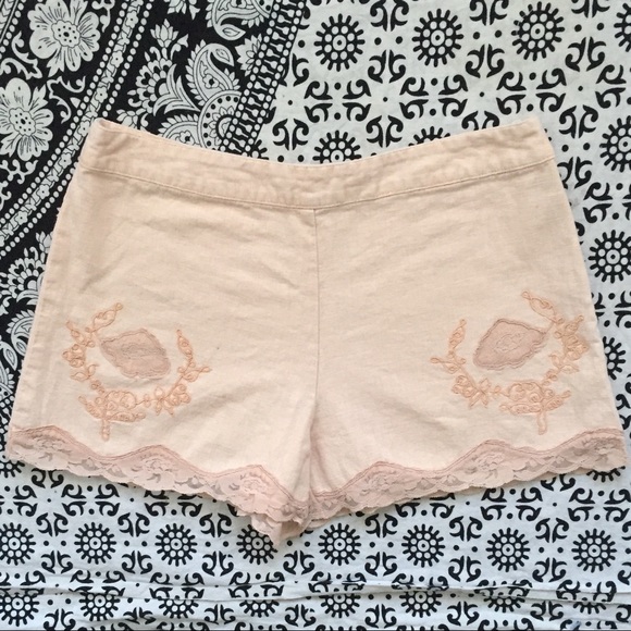 Free People Lace Embroidered Linen Shorts - Picture 2 of 5